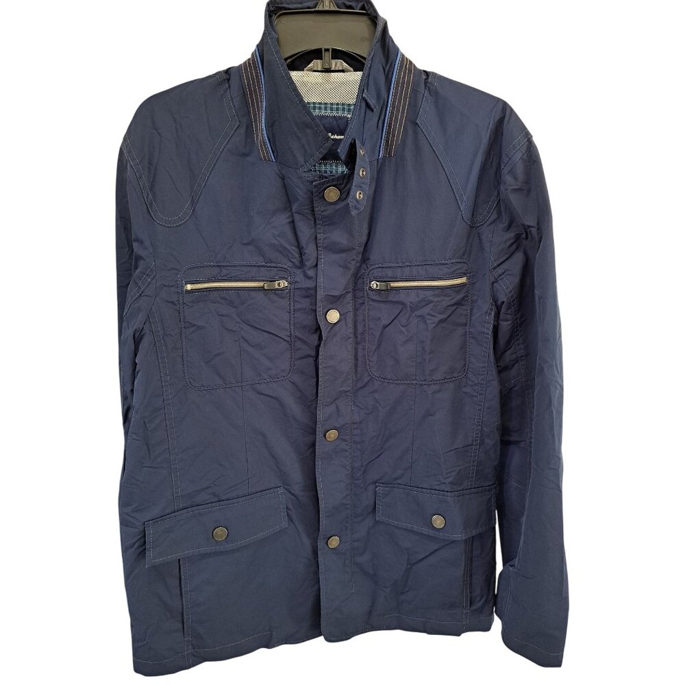 Tommy Bahama Mens Navy Lightweight Rain Jacket  Raincoat Snap Zipper Large